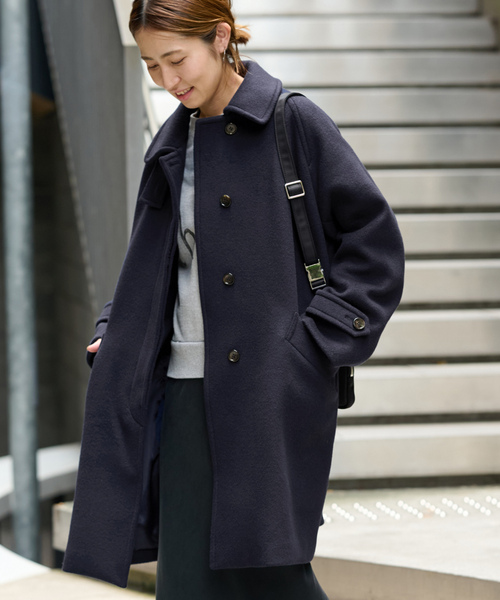 クリーニング済み　FRAMeWORK　ロングPコート　ネイビー　36 FRAMeWORK（フレームワーク） ステンカラーコート 36 ネイビー