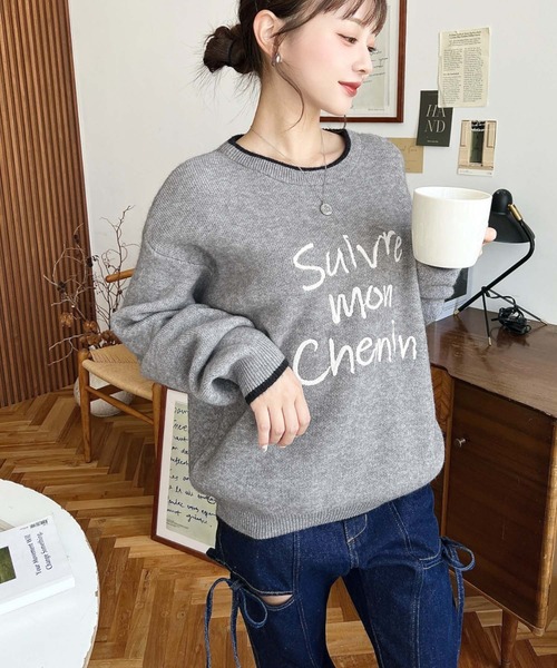 ノースリーブ　サマーニット　 ロゴ刺繍 ミニケーブル編ロゴ刺繍ノースリーブサマーニット