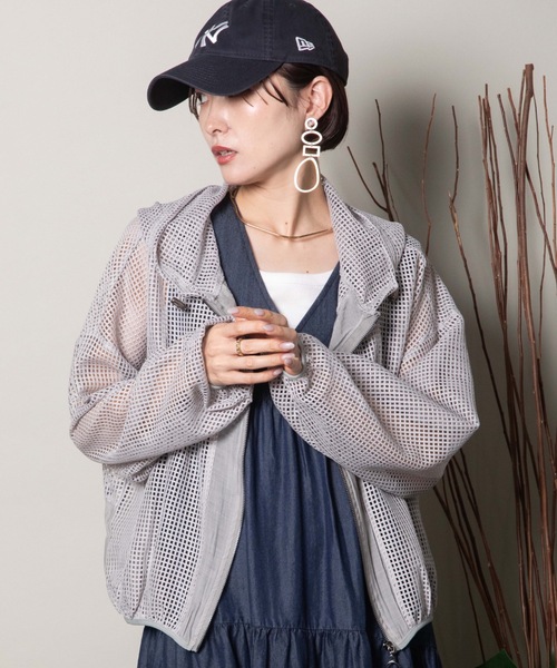 パーカー グレーメッシュパーカー レディース セール】クロップドメッシュパーカー（パーカー）｜VIOLETTA
