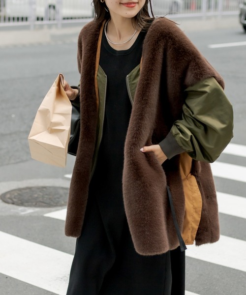 etsinta（エシンタ） ジップアップブルゾン ONE SIZE ブラウン