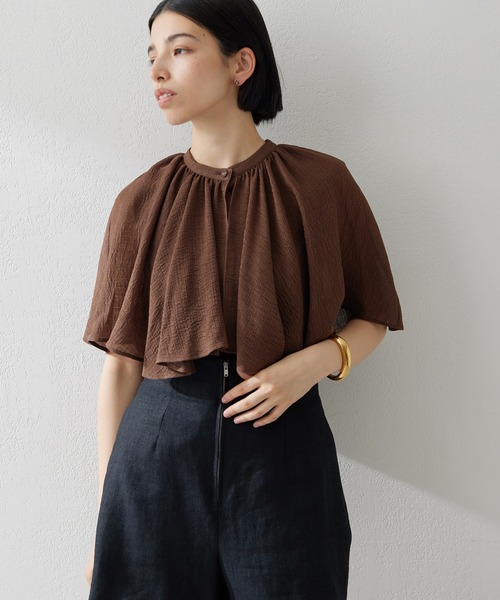 ブラウス シャツ ハンマーサテンケープブラウス レディース ANAYI ブラウス シャツ ストレッチサテンケープブラウス