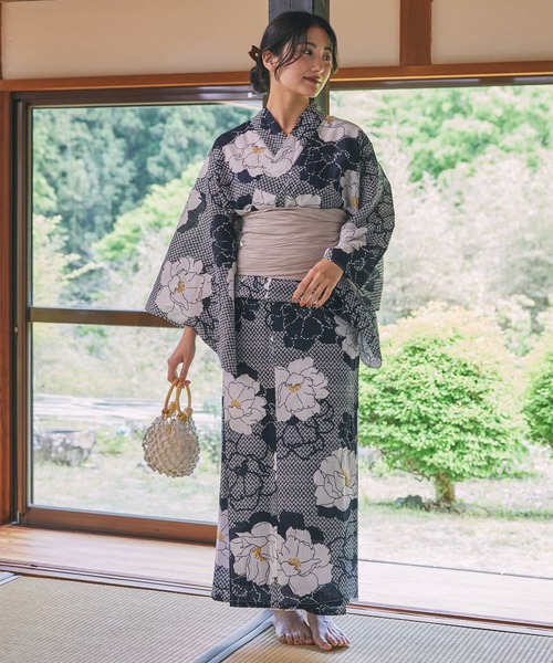 花柄 浴衣 綿100% 白黒　帯付き 楽天市場】浴衣 レディース 白黒の通販