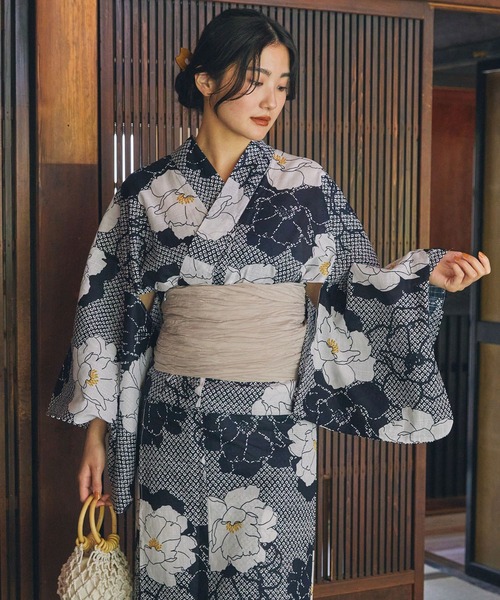 レトロ☆花柄の絞り浴衣 浴衣 2点セット / アソート 花柄 しわ兵児帯 レディース