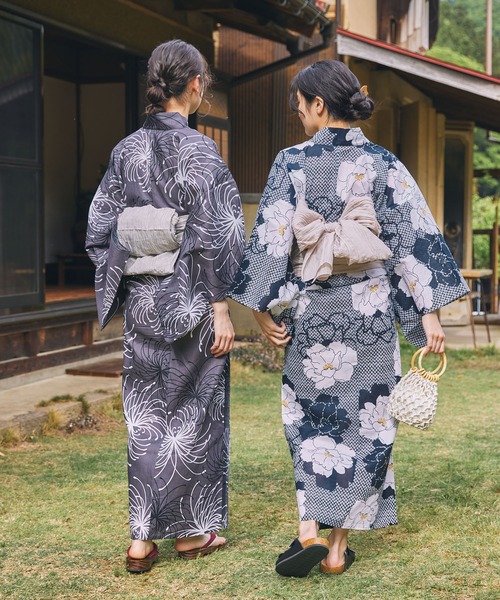 レトロ☆花柄の絞り浴衣 浴衣 2点セット / アソート 花柄 しわ兵児帯 レディース
