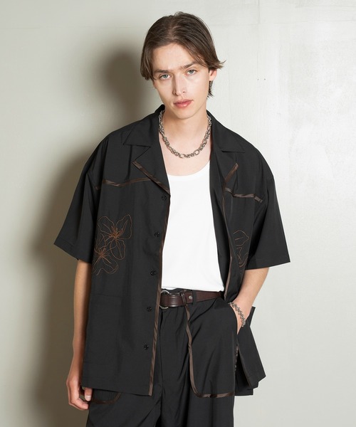 Forte シャツ 半袖 West Side Modern Embroidery Open Collar Shirt