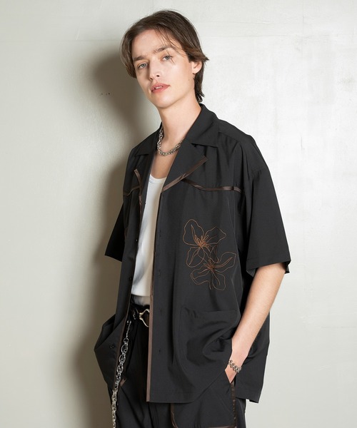 Forte シャツ 半袖 West Side Modern Embroidery Open Collar Shirt