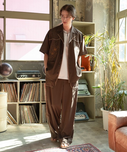 Forte シャツ 半袖 West Side Modern Embroidery Open Collar Shirt