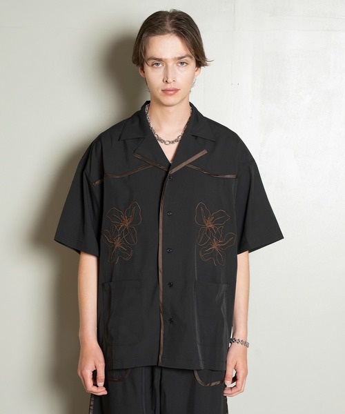 Forte シャツ 半袖 West Side Modern Embroidery Open Collar Shirt