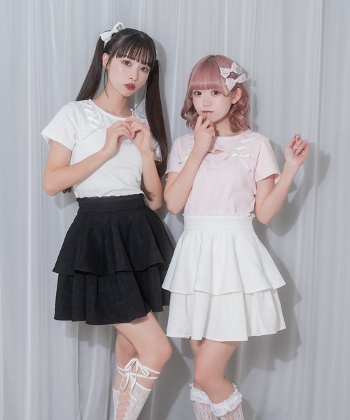 Honey Cinnamon（ハニーシナモン） スカート リボンレース2段フレア