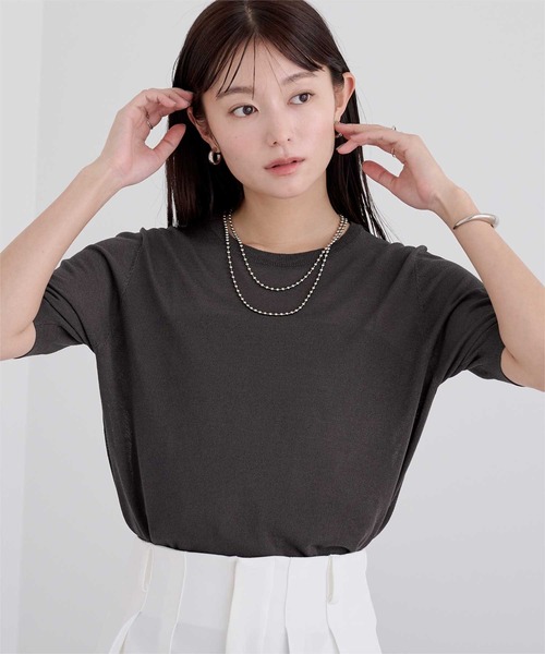 ur's（ユアーズ） ニット セーター クルーネックハーフスリーブシアー