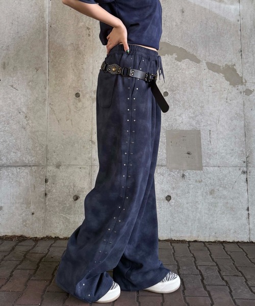 ワイドパンツ スウェットパンツ ジャージ ダート加工スタッズ