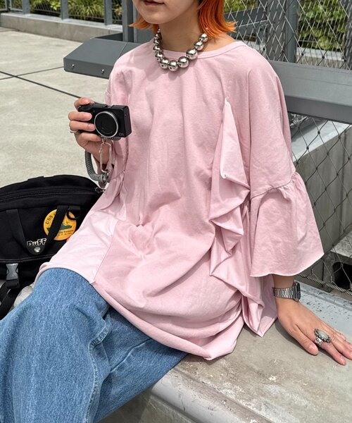 tシャツ etsintaリメイクフリルオーバーTEE レディース etsinta tシャツ etsintaリメイクフリルオーバーTEE レディース