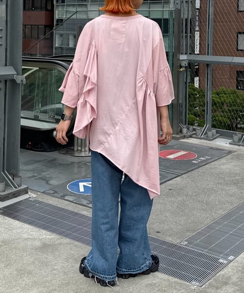 tシャツ etsintaリメイクフリルオーバーTEE レディース etsinta tシャツ etsintaリメイクフリルオーバーTEE レディース