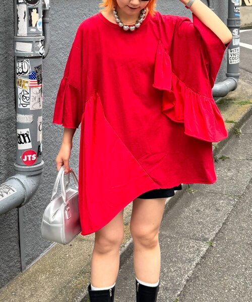 tシャツ etsintaリメイクフリルオーバーTEE レディース etsinta tシャツ etsintaリメイクフリルオーバーTEE レディース