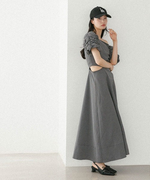 Heather ワンピース アシメカットアウトワンピース（半袖