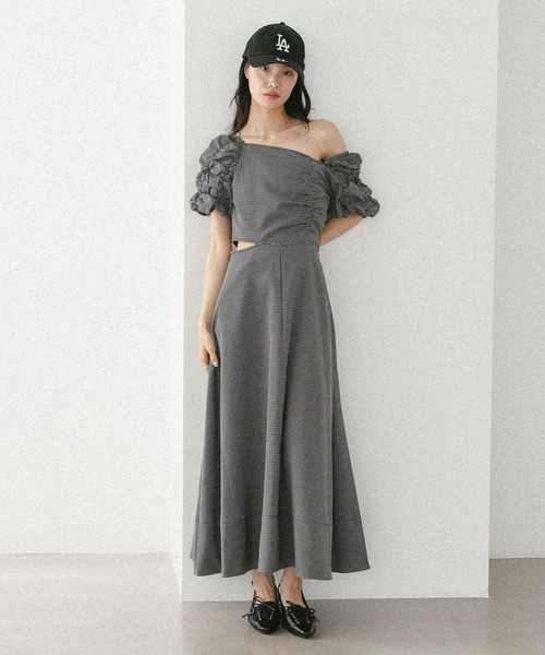Poppy アシンメトリーフレア 半袖ワンピース グレー Poppy アシンメトリーフレア 半袖ワンピース グレー