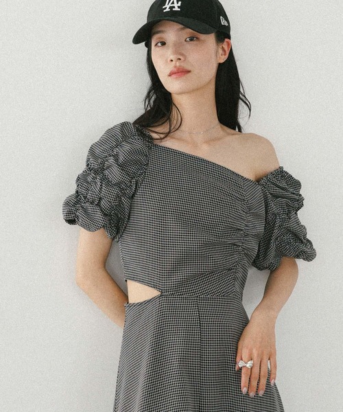 Heather ワンピース アシメカットアウトワンピース（半袖