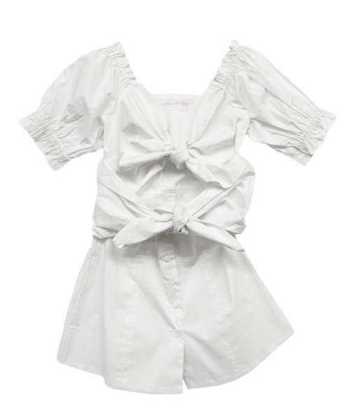 ブラウス シャツ ribbon puff sleeve blouse レディース