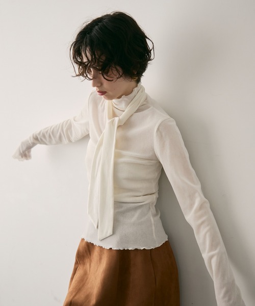 Trish（トリッシュ） tシャツ シアーフロッキーボウタイ付きハイネック