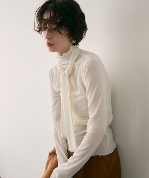 Trish（トリッシュ） tシャツ シアーフロッキーボウタイ付きハイネック