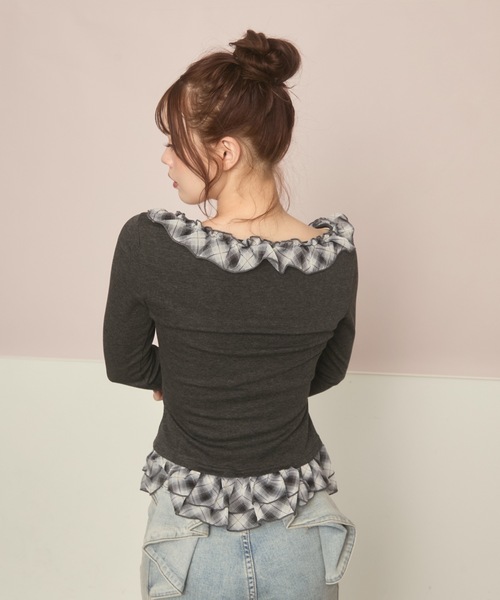 TITTY＆CO.（ティティーアンドコー） tシャツ チェックフリルロンT