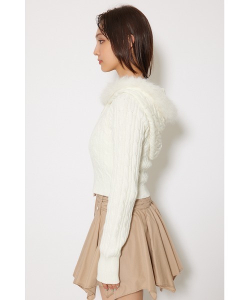 rienda（リエンダ） カーディガン フードフェイクファーケーブルニット