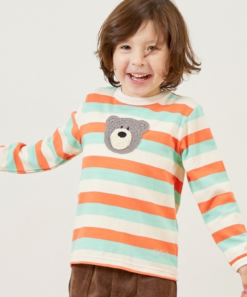 バーバリー 長袖Tシャツ カットソー くま刺繍 90cm新品 ベージュ色 ZOOMIC（ズーミック） Tシャツ 長袖 キッズ トップス くま サガラ刺繍