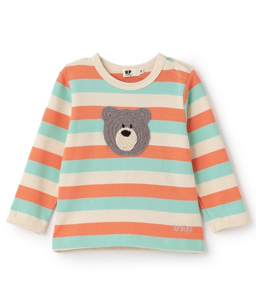 バーバリー 長袖Tシャツ カットソー くま刺繍 90cm新品 ベージュ色 ZOOMIC（ズーミック） Tシャツ 長袖 キッズ トップス くま サガラ刺繍