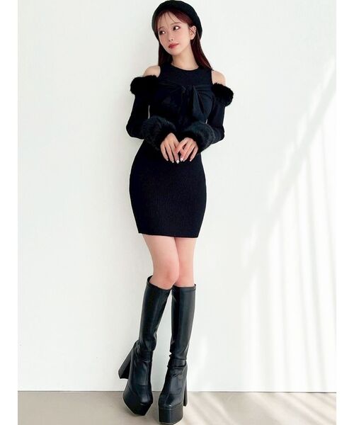 【値下げ】レア！sheller シェリエ ポイントチェーンミニニットワンピース RESEXXY（リゼクシー） ワンピース ポイントフェイクファーミニニット