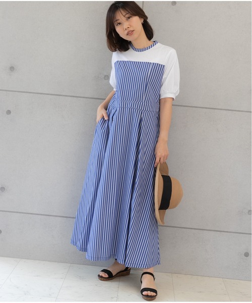 「PREFERIR」 半袖ワンピース MEDIUM ブルー レディース_画像7