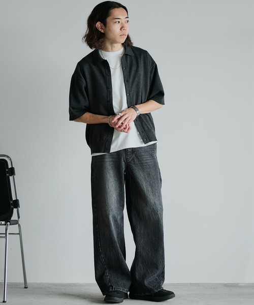 「WYM LIDNM」 半袖ニット M ブラック メンズ_画像5