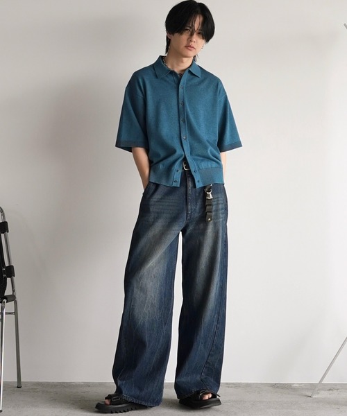 「WYM LIDNM」 半袖ニット M ブラック メンズ_画像8