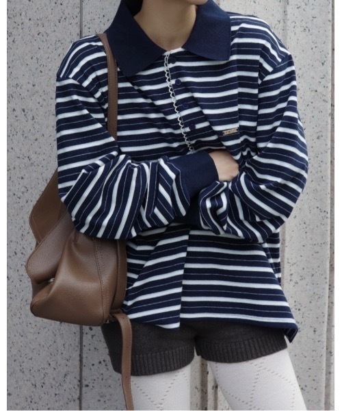 jumelle（ジュメロ） tシャツ 「暖か素材」マルチボーダーポロトップ