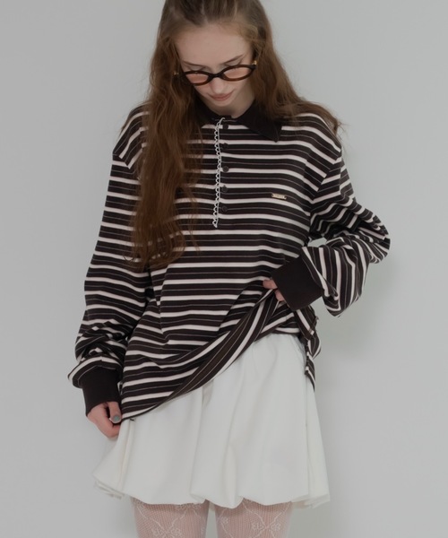 jumelle（ジュメロ） tシャツ 「暖か素材」マルチボーダーポロトップ