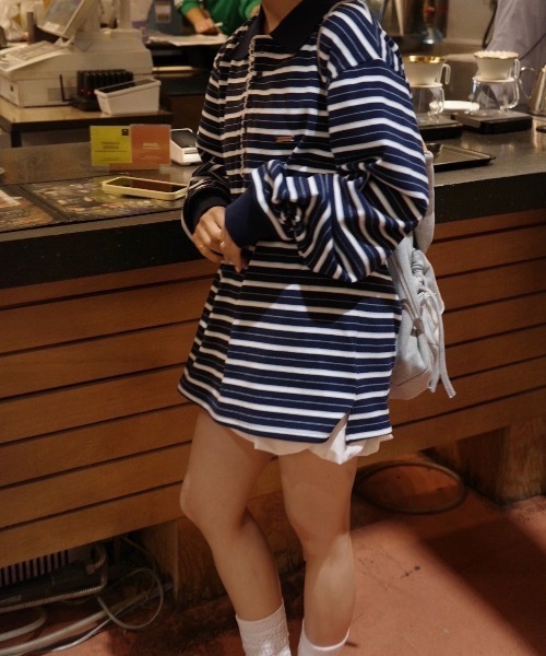 jumelle（ジュメロ） tシャツ 「暖か素材」マルチボーダーポロトップ