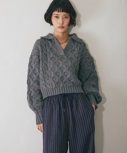 ニット セーター ケーブルクロップドポロニット レディース : ZOZOTOWN