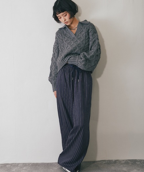 ニット セーター ケーブルクロップドポロニット レディース : ZOZOTOWN
