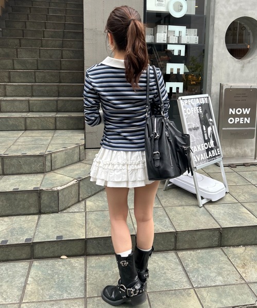 Ray Cassin（レイカズン） tシャツ マルチボーダー胸刺繍コンパクト