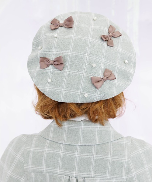 axes femme POETIQUE 帽子 ベレー帽 リボン×パール装飾ベレー