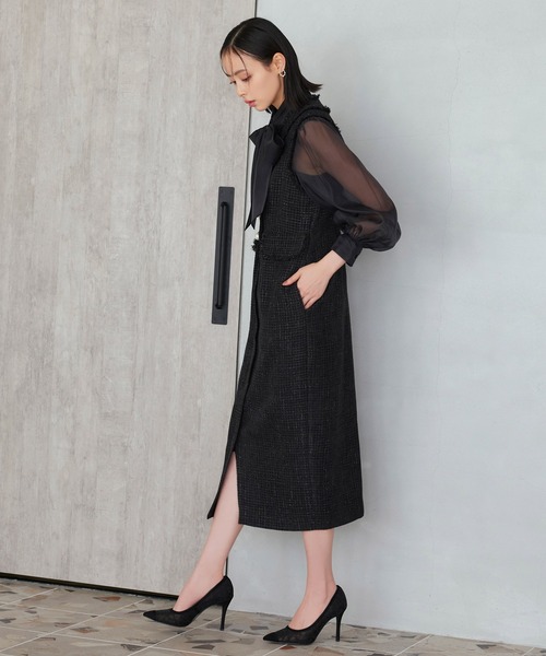 「RUIRUE BOUTIQUE」 ノースリーブワンピース L ライトグレー レディース_画像2