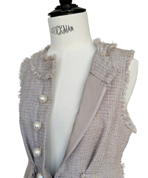 「RUIRUE BOUTIQUE」 ノースリーブワンピース L ライトグレー レディース_画像3