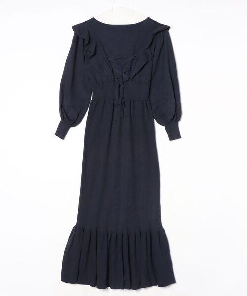 「WILLSELECTION」 フリルニットワンピース M ネイビー レディース_画像2