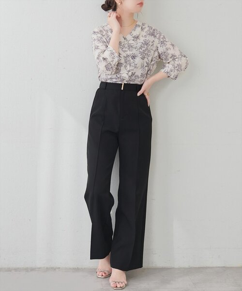 natural couture ブラウス シャツ パール釦Vネック7分袖ブラウス