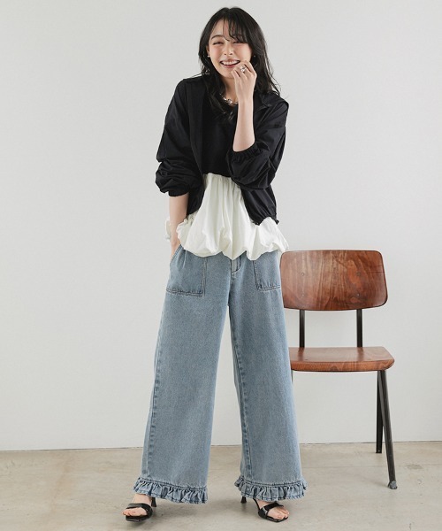 DONOBAN（ドノバン） パンツ フリルヘムデニム レディース : ZOZOTOWN