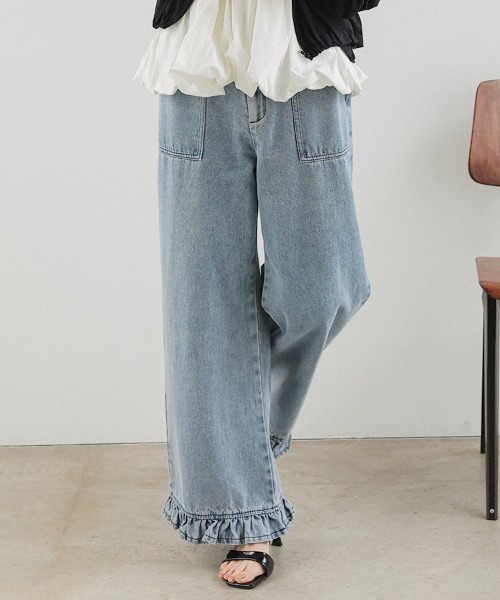 DONOBAN（ドノバン） パンツ フリルヘムデニム レディース : ZOZOTOWN