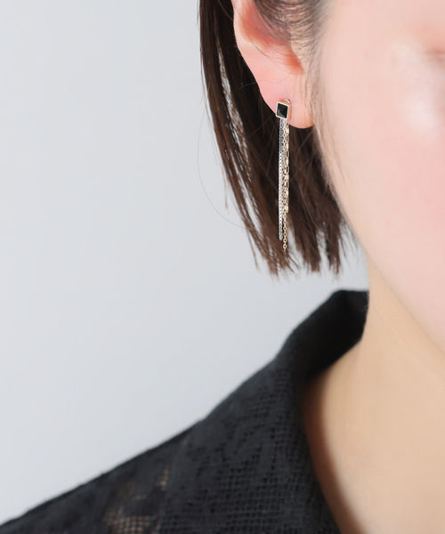 Lilas ピアス 「WEB限定」バイカラー2WAYフリンジピアス K10（両耳