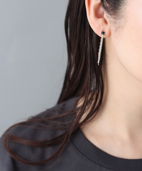 Lilas ピアス 「WEB限定」バイカラー2WAYフリンジピアス K10（両耳