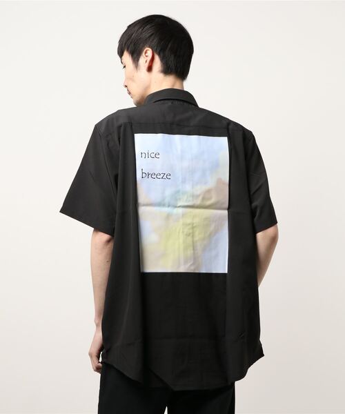 メンズ 半袖シャツ ロングテール ビッグシルエット N00383 STYLEBLOCK シャツ ロング丈ビッグシルエットプリント半袖シャツ