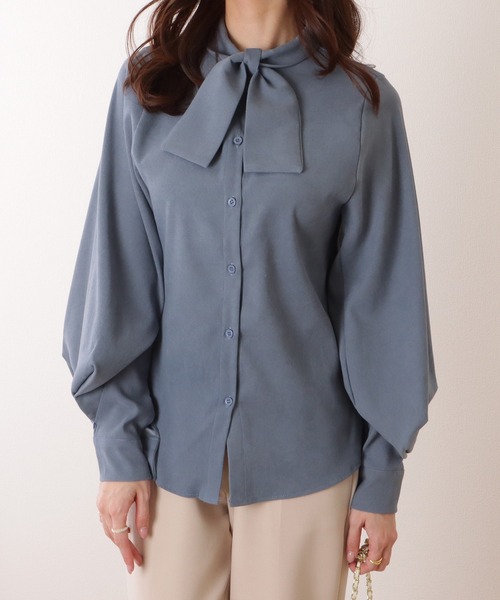 Lace Ladies ブラウス シャツ ボウタイ ボリューム袖 レディース