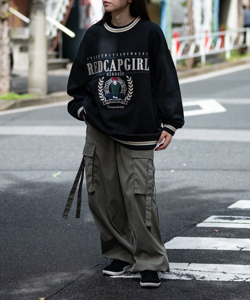 トレーナー スウェット 「a-r」「Red Cap Girl/レッドキャップガール」TC裏起毛 フロント刺繍 ラインリブクルーネックスウェット メンズ | RED CAP GIRL | 03